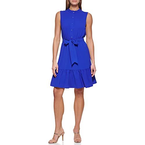 DKNY Women's Sleeveless Fit and Flare Trapeeze Dress, Iris, 10 -