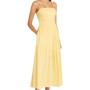 Luxely For Maggy London Spaghetti Strap Angled Tiered Maxi Pockets | Summer Casual Dresses for Women, Raffia -