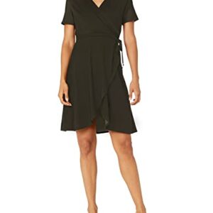 Star Vixen Women's Short Sleeve Ballerina Wrap Dress, Olive, S -