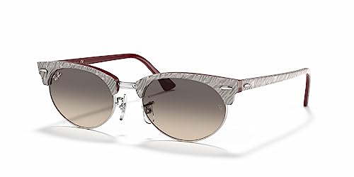 Ray-Ban Rb3946 Clubmaster Oval Sunglasses, Wrinkled Grey On Bordeaux/Clear Gradient Grey, 52 mm -