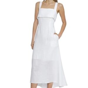 Luxely For Maggy London Square Neck Hi-Low A-Line Pockets | Natural Fibers | Summer Dresses for Women, Cloud Dancer -