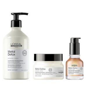 L’Oreal Professionnel Metal Detox Shampoo, Mask & Oil Set - Removes Metal Build Up, Protect Color, Prevents Damage & Adds Shine, Paraben & Sulfate Free, For Damaged and All Hair Types -