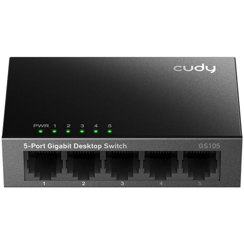 Cudy GS105 5-Port Gigabit Unmanaged Ethernet Switch, Network Hub, Ethernet Splitter, Plug & Play, Fanless Metal Design, Traffic Optimization -