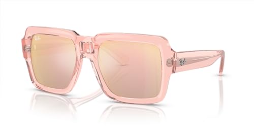 Ray-Ban RB4408 Magellan Square Sunglasses, Transparent Pink/Light Violet Mirrored Rose Gold, 54 mm -