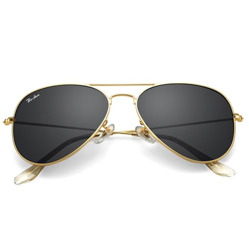 Pro Acme Classic Aviator Sunglasses for Women & Men Real Glass Lens Metal Frame UV400 Driver Sunglasses, 58 MM(Gold/Grey) -