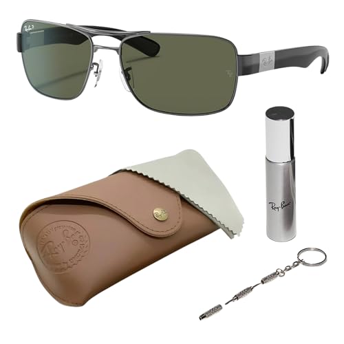 Ray-Ban RB3522 Square Shape Sunglasses with Official Eyewear Care Kit Bundle -