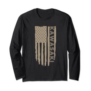 Wandering Wheels Men's Kawasaki American Flag Long Sleeve T-Shirt -