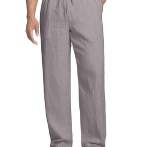 COOFANDY Linen Beach Pants Men Casual Lightweight Linen Pants Elastic Waist Summer Pants, Light Grey, S -