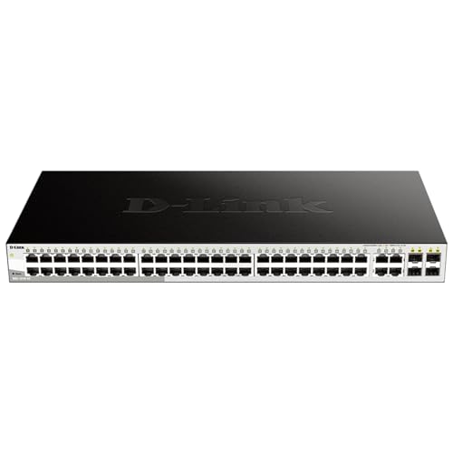 D-Link 52-Port Gigabit Smart Managed Switch | 48 GbE + 4 Combo SFP Ports | L2+ | Static Routing | VLANs | Cable Diagnostics | Web Managed | Rackmount | NDAA Compliant | Lifetime Warranty (DGS-1210-52) -