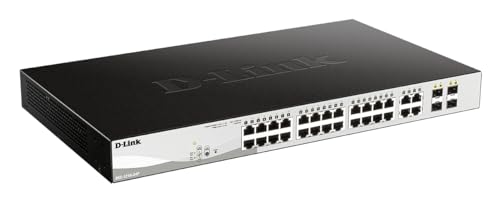 D-Link DGS-1210-24P 24-Port Gigabit PoE Smart Managed Switch with 4 SFP Ports (12 x PoE Ports), 193 W Power Budget, Enhanced L2 Switching and Security -