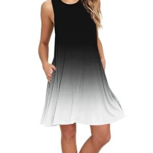 Summer Dresses for Women Beach Floral Tshirt Sundress Sleeveless Pockets Casual Loose Tank Dress Multicolor Black 2XL -