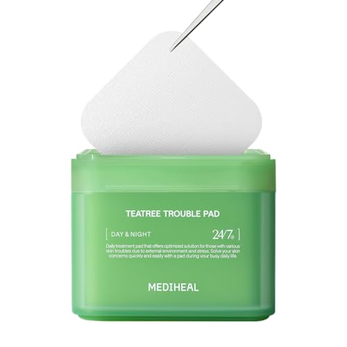 MEDIHEAL Teatree Trouble Facial Toner Pads with Tea Tree & Lactobacillus - Calming & Soothing for Sensitive & Acne Prone Skin - Vegan Face Gauze, 100 Pads -