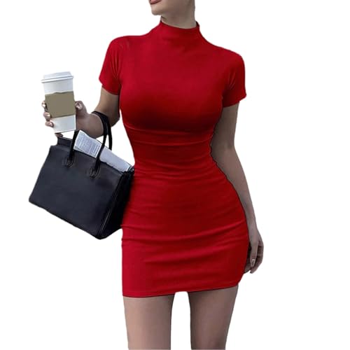 Mini Dresses for Women 2035 Summer Trendy Casual Sundresses Curvy Sun Dress Mock Neck Fitted Sundress Beach Vacation Red -