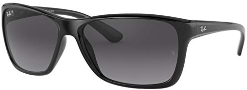Ray-Ban Men's Rb4331f Low Bridge Fit Square Sunglasses, Black/Polarized Light Grey Gradient Dark Grey, 61 mm -