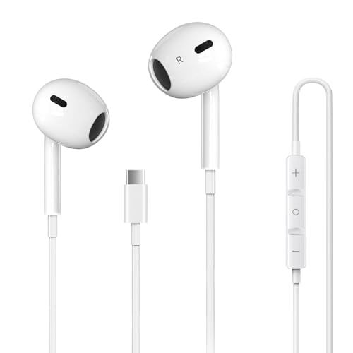 USB C Headphones for iPhone 16, Type C Earbuds Wired Earbuds with Microphone & Remote Control Noise Cancelling Earphones, Compatible with iPhone 16 Pro Max, iPad Pro, Most USB C Jack Devices -