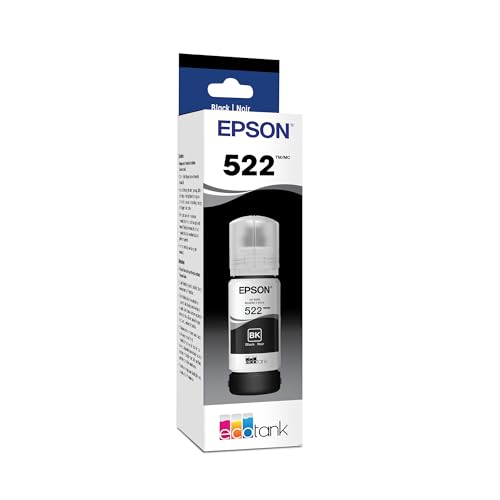 EPSON 522 EcoTank Ink Ultra-high Capacity Bottle Black (T522120-S) Works with EcoTank ET-2720, ET-2800, ET-2803, ET-2840, ET-4700, ET-4800, ET-4810 -