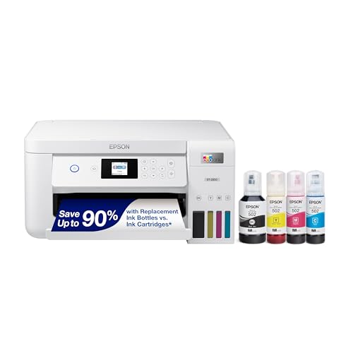 Epson EcoTank ET-2850 Wireless Color All-in-One Cartridge-Free Supertank Printer with Scan, Copy and Auto 2-Sided Printing - White, Medium -