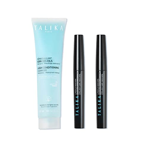 Talika Eyelash Bundle - 2X Talika Lipocils Mascara Black,Talika Lash Conditioning Cleanser Eye Makeup Remover, Leave-in Make Up Remover for Sensitive & Fragile Eye Lashes-With Unique Talika Tote Bag -