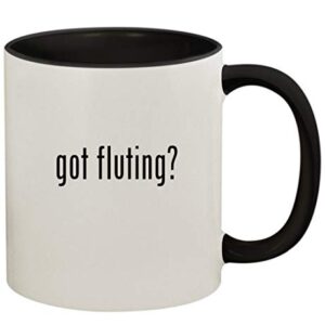got fluting? - 11oz Ceramic Colored Handle and Inside Coffee Mug Cup, Black -