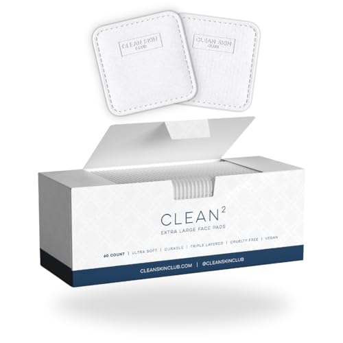 Clean Skin Club Clean² Pads 2.0 [NEW & IMPROVED EDGES] Guaranteed Not to Shed & Tear Face Pads, Unique Triple Layers, Textured & Ultra Soft Side, Organic Disposable Cotton, Pair with Makeup Remover -