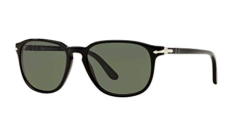 Persol PO3019S Square Sunglasses, Black/Green, 55 mm -