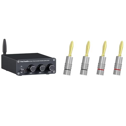 Fosi Audio Banana Plugs 2 Pairs / 4 pcs and BT20A Bluetooth 5.0 Stereo Audio 2 Channel Amplifier Receiver -
