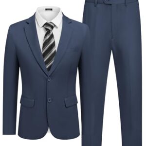 COOFANDY Mens 2 Piece Suit Slim Fit 2 Button Formal Jacket Suits Pants Set for Wedding Business Prom Navy Blue -