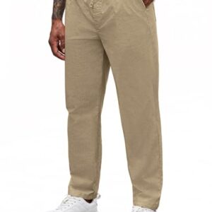 COOFANDY Mens Casual Pants Drawstring Elastic Waist Trousers Cotton Khaki Pants with Pockets, Khaki, XL -