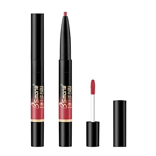 Xiahium 2-in-1 Double Head Lip Liner and Lip Gloss Set Matte Waterproof Highly Pigmented Lip Stick Pen Lip Makeup Gifts for Women and Girls -