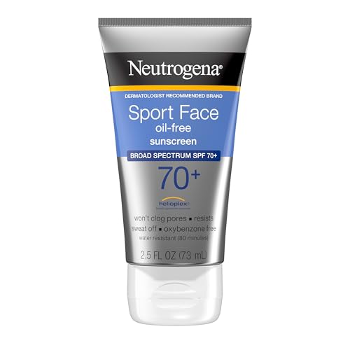 Neutrogena Sport Face Sunscreen SPF 70+, Oil-Free, 2.5 fl oz, Sweat & Water-Resistant, Broad-Spectrum UVA/UVB, Nourish & Restore Skin Balance, Oxybenzone Free Sunscreen For Face -