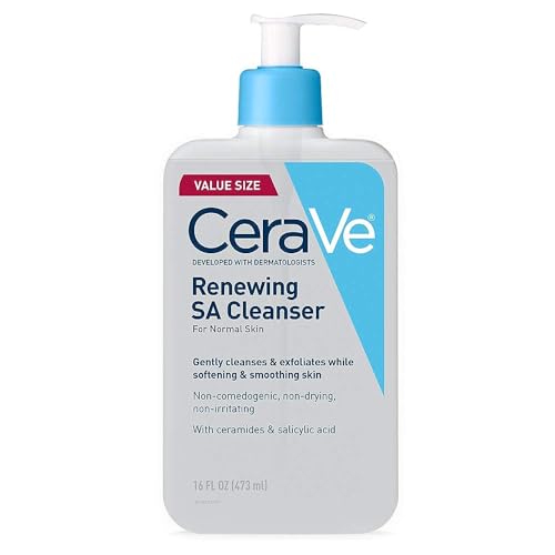 CeraVe Renewing Salicylic Acid Cleanser, Formulated With Hyaluronic Acid, Niacinamide, & Ceramides, Gentle BHA Exfoliating Face Wash Smooths & Softens Skin, Non Comedogenic & Fragrance Free, 16 Ounce -