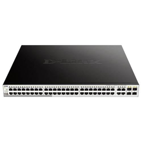 D-Link 52-Port Gigabit Smart Managed PoE+ Switch | 48 PoE+ Ports (370W) + 4 Combo SFP Ports| L2+ |VLANs |Web Managed |Surveillance Mode | Rackmount | NDAA Compliant | Lifetime Warranty (DGS-1210-52MP) -
