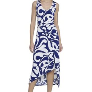 Donna Morgan Sleeveless Midi Summer Wrap Womens Dresses, Navy/Soft White -