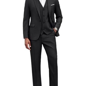 COOFANDY Men's 3 Piece Suit One Button Classic Fit Formal Prom Tuxedo Suits Blazer Vest Pants Dark Grey -