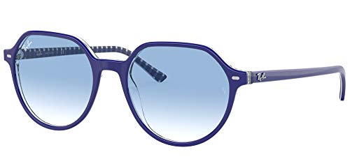 Ray-Ban RB2195 Thalia Square Sunglasses, Blue On Vichy Blue/White/Clear Gradient Blue, 55 mm -