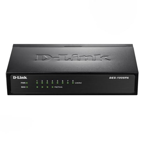D-Link Fast Ethernet Switch, 8 Port Unmanaged w/ 4 PoE Ports (802.3AF) Desktop Network Internet 10/100 Plug n Play (DES-1008PA) -