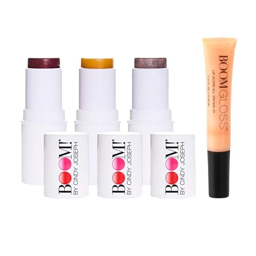 BOOM! by Cindy Joseph Complete Look Bundle - 3-Pack Boom Makeup Sticks and Boom Gloss: Blush Stick, Highlighter Stick, Moisturizer Stick, and Translucent Gloss - All You Need for a Flawless Look -