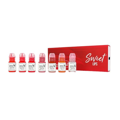 Perma Blend Sweet Lip Set - Pink & Red Tattoo Ink Set for Permanent Makeup - Lip Blushing & Microblading Kit -Tattoo Supplies for PMU - 6 Pigments + Shading Solution - Vegan (0.5 oz Each) -