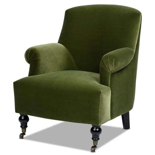 Jennifer Taylor Home Eloise Farmhouse Coastal Pleated Sock Living Room Accent Arm Chair, Olive Green Performance Velvet -
