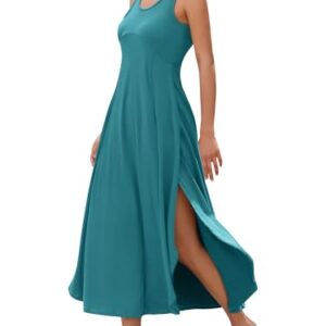 ZAFUL U Neck Backless Split Flowy Maxi Casual Tank Dress Lake Green M -