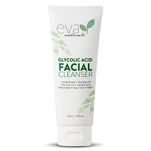 Eva Naturals Glycolic Acid Face Wash - Glycolic Acid Cleanser for Face - Glycolic Acid Wash - Glycolic Face Wash - Glycolic Cleanser for Face for Wrinkles & Fine Lines, Blackheads & Acne (6 Fl Oz) -