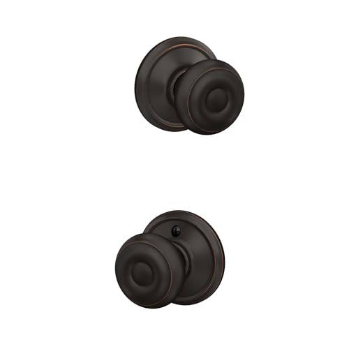Schlage F10 GEO 716 Georgian Door Knob, Hall & Closet Passage Lock, Aged Bronze -