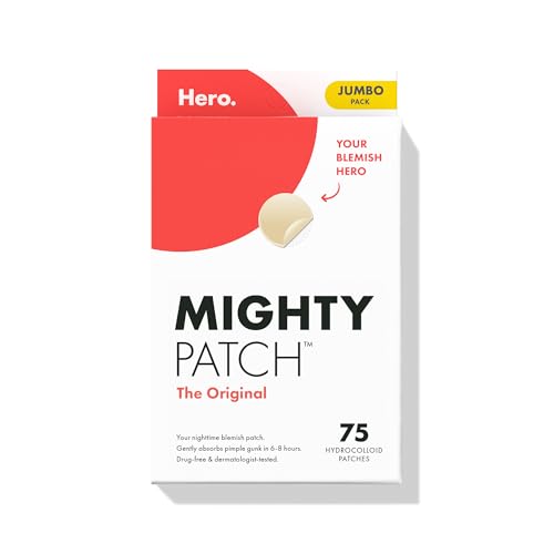 Mighty Patch™ Original patch from Hero Cosmetics – The #1 Hydrocolloid Acne Pimple Patch for Shrinking Zits and Whiteheads in 1 use; Nighttime Spot Stickers for Face and Skin (75 Count) -