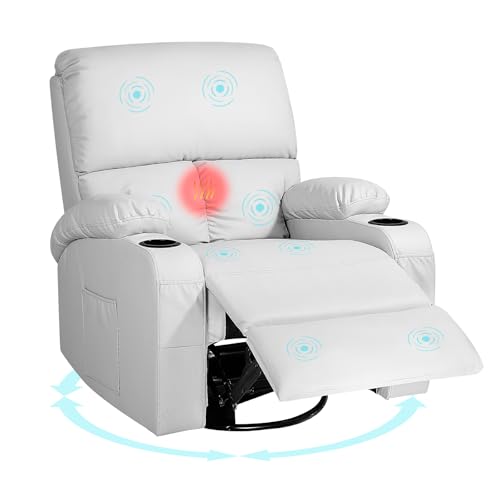 LAFWELL Rocking Recliner Chair, Massage Rocker Recliner Chair with Vibration Massage and Heat, 360° Swivel Recliner Chairs, Living Room, Bedroom, Nursery, RV, Grey -