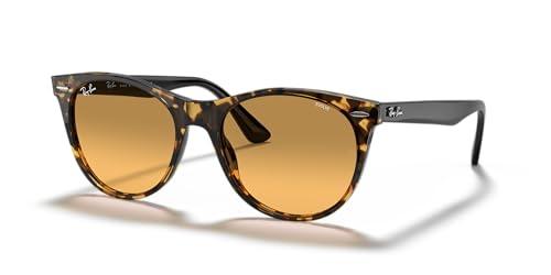 Ray-Ban Rb2185 Wayfarer II Evolve Polarized Round Sunglasses, Yellow Havana/Photochromic Orange Gradient Brown, 55 mm -