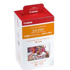 Canon RP-108 Color Ink/Paper Set, Compatible with Selphy CP910/CP820/CP1200/CP1300/CP1500 -