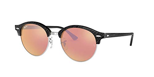 Ray-Ban RB4246 Clubround Round Sunglasses, Wrinkled Black On Black/Copper Flash, 51 mm -