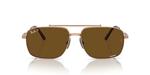 Ray-Ban RB8096 Michael Titanium Rectangular Sunglasses, Shiny Light Brown/Brown Polarized, 59 mm -