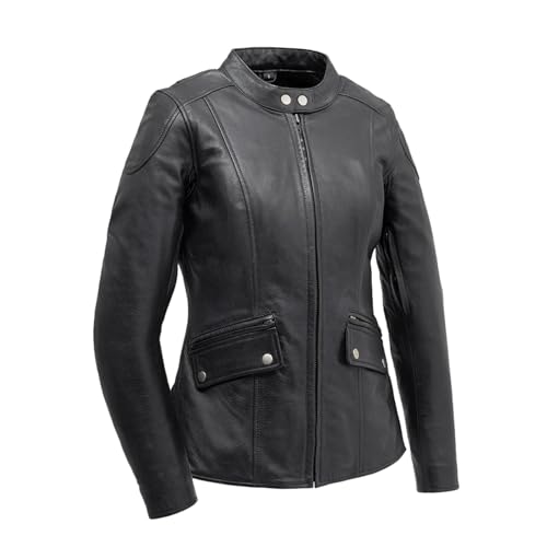 First Mfg Co - Jewel - Women's Motorcycle Biker Riding Black Leather Jacket - 3X Large -