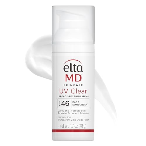 EltaMD UV Clear Face Sunscreen SPF 46, Oil Free for Face with Zinc Oxide, Dermatologist Recommended Sunscreen Lotion, For Acne-Prone Sensitive Skin, 1.7 oz Pump -